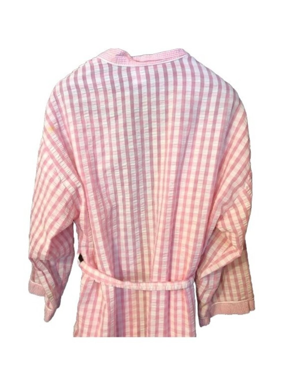 vintage adonna plaid bathrobe pink white belted knee high sheer open front READ - Picture 2 of 6